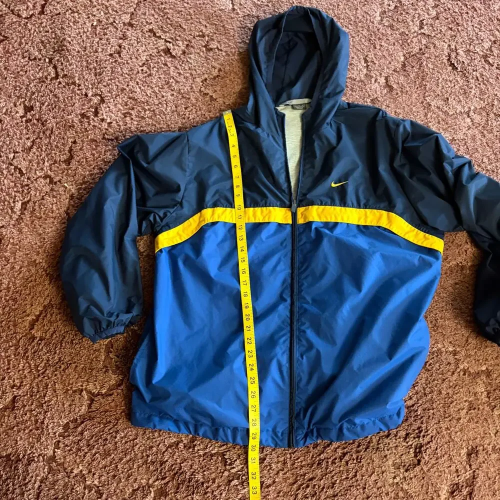 VTG Nike Blue Navy Yellow Color Block Lined Hooded Windbreaker 90's Sportswear L